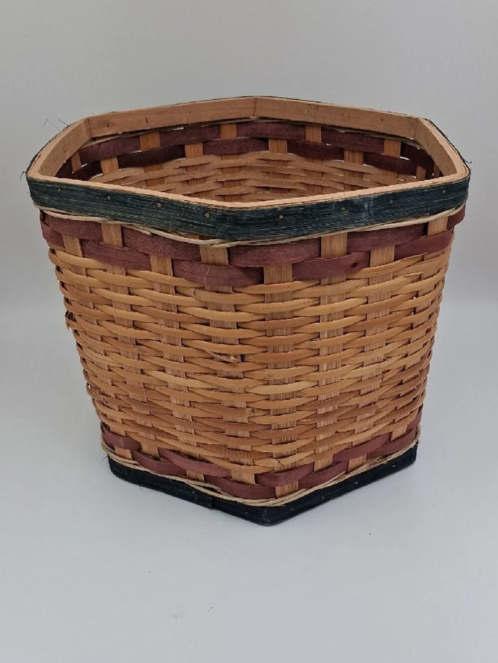 Vintage Woven Hexagonal Nesting Basket Set - Natural, Red, Blue